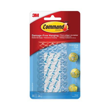 COMMAND Clear Hooks and Strips, Plastic, Decorating Clips, 20 Clips and 24 Strips/Pack 7000038172